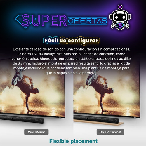 Imagen 6 de 7 de Potente Barra De Sonido Tcl 320 Watts Bluetooth + Subwoofer