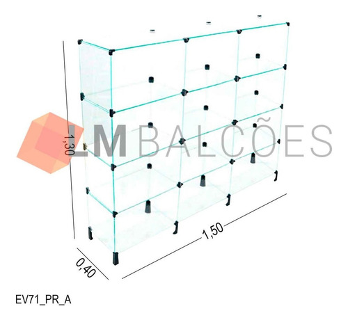 Estante De Vidro 1,50 X 1,30 X 0,40 M