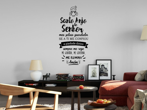 Adesivo Decorativo Frase Oração Santo Anjo Do Senhor Cor Preto