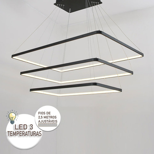 Lustre Led Pendente Sala Pe Direito Alto 3 Cores Em 1 Modern