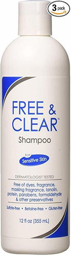 Free & Clear Shampoo, 12 Onzas Líquidas, Paquete De 3