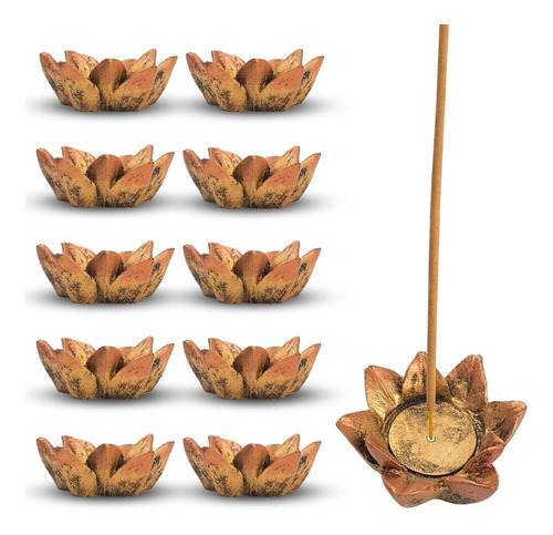 Incensário E Castiçal Flor De Lotus Em Resina 5cm. Kit C/10