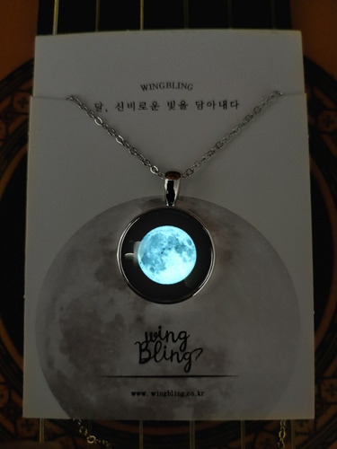Collar Luna De Plata!original Wing Bling Brilla En Oscuridad