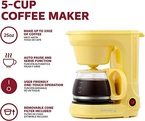 Holstein Housewares - Cafetera Compacta Para 5 Tazas, Amaril