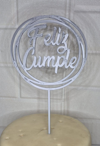 Cake Topper Adorno Torta Feliz Cumple + Vela Mágica Plateado Feliz Cumple