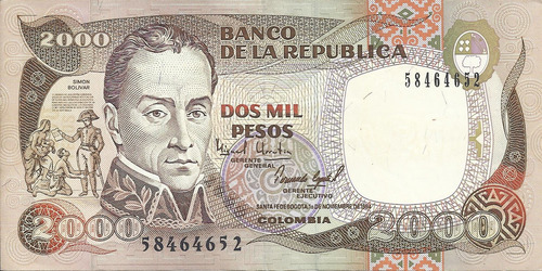 Colombia 2000 Pesos Oro 1 De Noviembre 1994