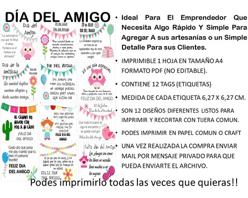 Imagen 2 de 2 de Dia Del Amigo Imprimible Pdf 002 /incluye 12 Etiquetas (tag)