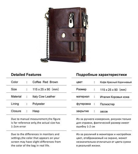 Cartera De Cuero Genuino Para Hombre Con Cadena Antirrobo Y