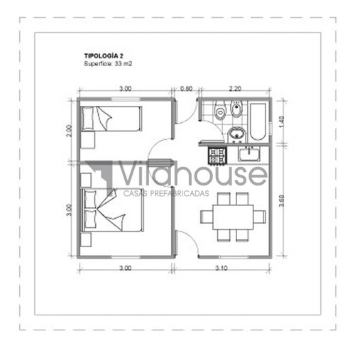 Imagen 3 de 6 de Vilahouse Cabañas Prefabricadas Modelo 6030 2 Dorm + 1 Baño