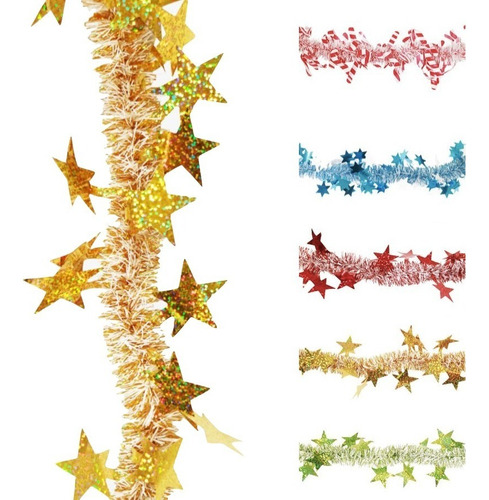 Guirnalda Boa De Navidad 180cm Decoracion Adorno Navideño Color Estrellas Doradas - NA32