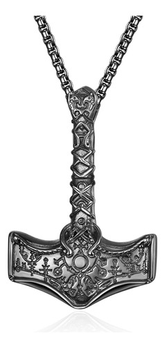 Collar De Martillo De Thors Negro Collar De Mjolnir De Plata