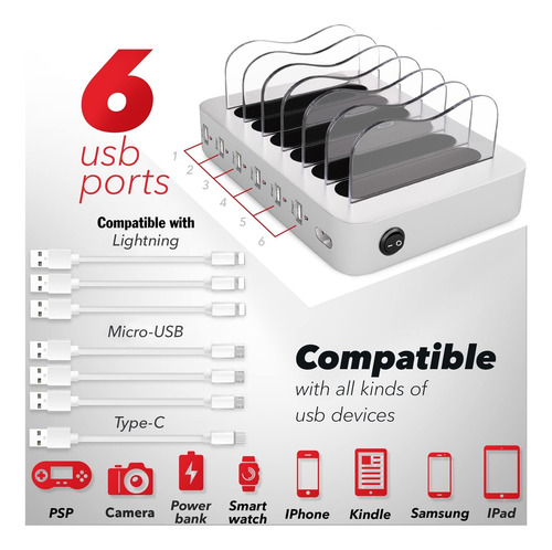 Dock De Carregamento Usb 6 Portas Estação De