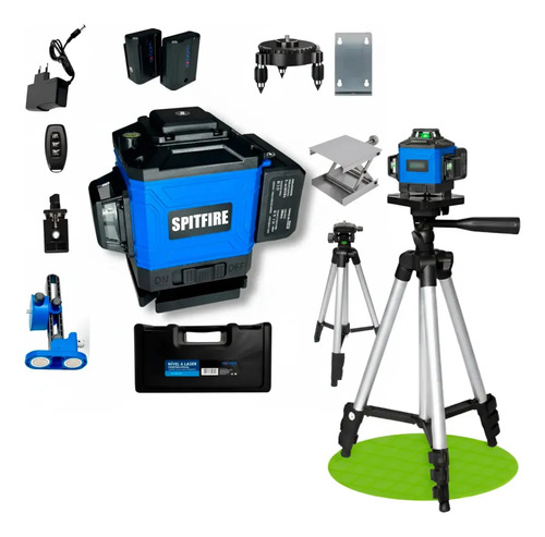 Kit Nível A Laser Verde 12 Linhas Esquadro + Suporte + Tripé Recarregavel Profissional Prumo Autonivelante SpitFire