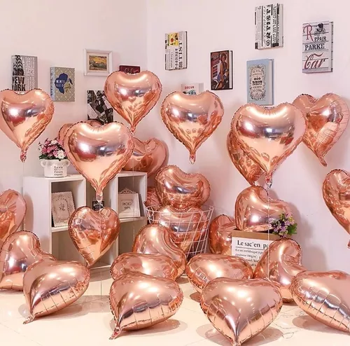 10 Globos Metalizados En Forma De Corazon Rosa Gold