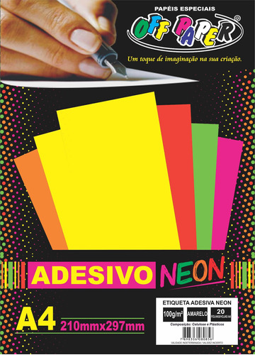Papel Adesivo Neon A4 100g/m² C/20 Folhas Off Paper