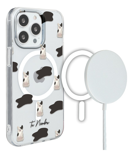 Funda Para iPhone Magsafe Perrito Bulldog Francés Tu Nombre
