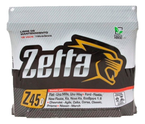 Bateria Zetta 12x45 40ah Ford Fiesta 1.6 Edge Plus
