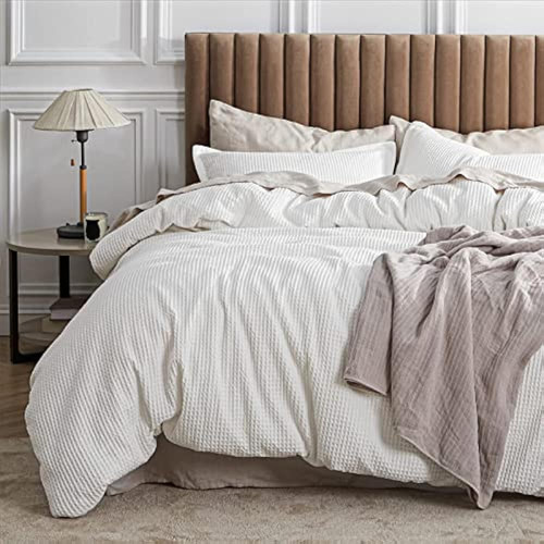 Bedsure Cotton Duvet Cover King - 100% Algodón Waffle Weave 