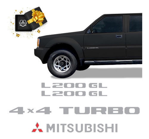 Kit Adesivos L200 Gl 4x4 Turbo 2001/2002 Emblemas Mitsubishi Cor Cinza
