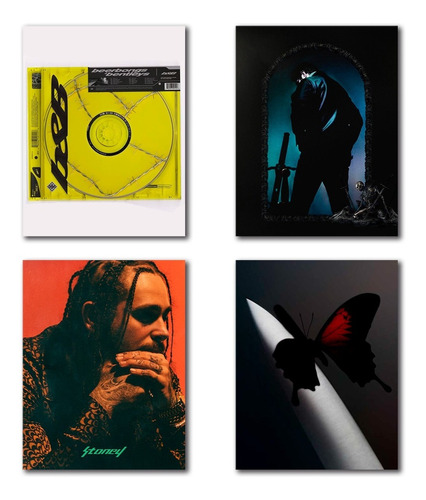 Cuadros Decorativos Post Malone Discografía 4 Piezas