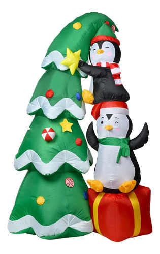 Inflable Navideño Pino Con 2 Pingüinos 2.1m