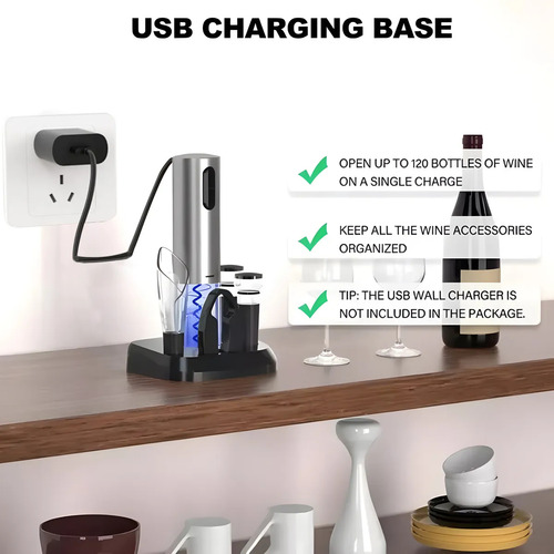 Abridor De Vino Automático Recargable 4 En 1 Con Sacacorchos