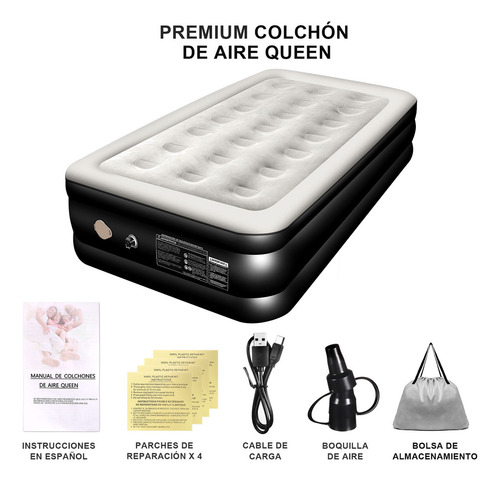 Colchón Inflable Heedu Para Acampar Individual Con Bomba Eléctrica y Almohada Negro 191X100X41cm