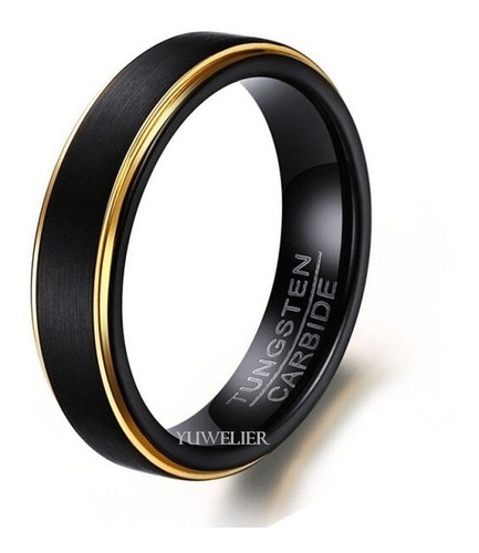 Imagen 1 de 8 de Anillo De Tungsteno Slim Black & Gold Borders