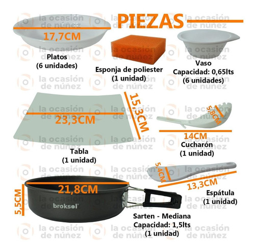 Marmita Broksol Mochilero 6 Personas Camping Set Cocina 20pz