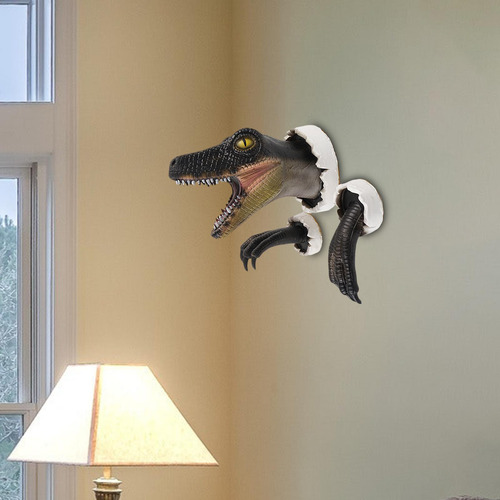 Dinosaur Wall Sculpture Realistic Velociraptor Statue Wall