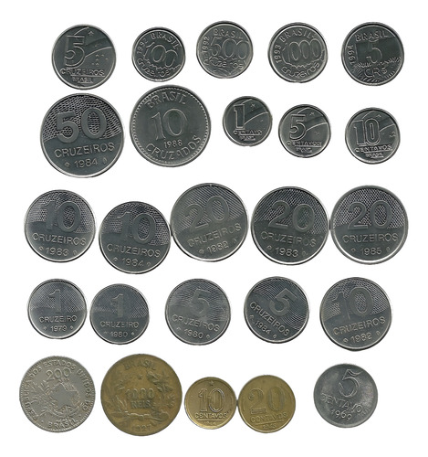 5 Cruzeiros Reais 1994 + 10 Centavos 1944 1989 + 22 Moedas
