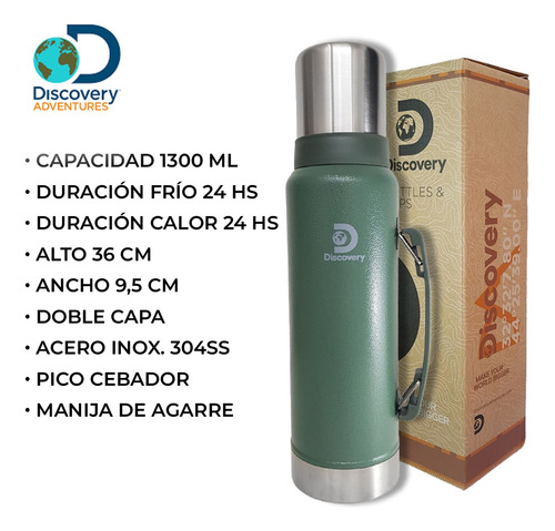 Termo 1.3 Litros Discovery Acero Inox 24 Hs Frio Calor