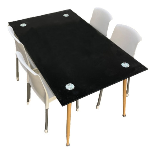 Mesa De Comedor Vidrio Negro De 10mm 1.50 X 90 C/4 Sillas