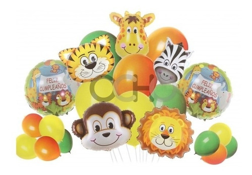 Kit Globos Animalitos Selva Salvaje Fiesta / Aire O Helio