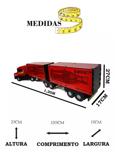 Carreta Bitrem Scania Bau Madeira Brinquedo 7eixo Cocacola