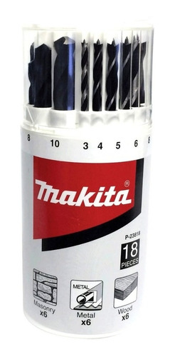 Imagen 2 de 3 de Juego Set De Mechas 18pz Makita Acero Rápido, Widia Y Madera