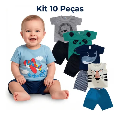 Kit 10 Peças Roupa Menino Bebê Conjunto Estampas Divertidas