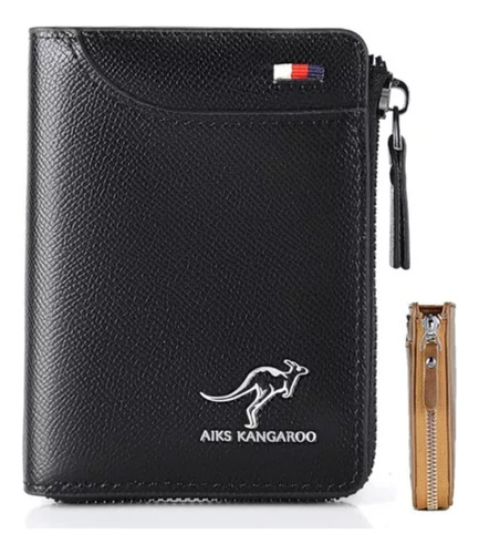 Carteras Aiks Kangaroo, Cartera De Cuero Con Bloqueo Rfid Texture Black