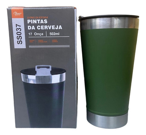 Copo Térmico Com Tampa E Abridor 473ml Aço Inox Quente Frio Cor Verde Famosinho da net