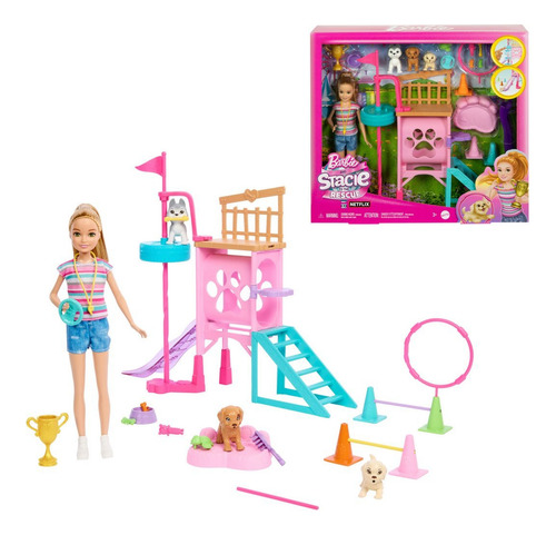 Barbie Set Juego Stacie Al Rescate Entrenadora Cachorritos