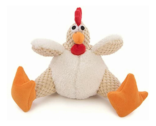 Godog Checkers Fat Rooster Squeaky Plush Dog Toy, Chew Guard Color Damas - Gallo Grueso (blanco)