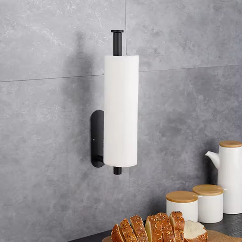 Porta Rollo de Cocina Inomax – Adhesivo 3M, Acero Inoxidable Negro, Fácil Instalación