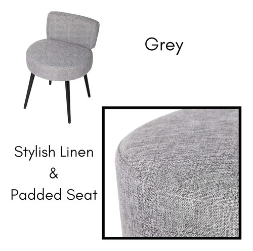 Silla De Lino Gris Con Respaldo, Pequeña, Asiento Acolchado