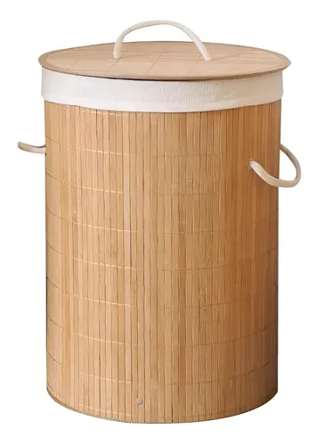 Cesto Bambu Ecológico Roupas Banheiro Lavanderia Multiuso Bege Redondo Liso — R$ 62,99 em Mercado Livre