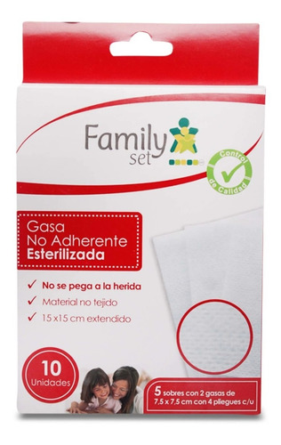 Family Set Gasa No Adherente Estirilizada Pack 10 Gasas