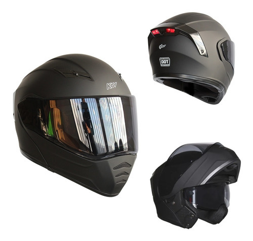 Casco Kov Estelar Negro Mate Abatible Para Moto Con Luz Stop Tamaño del casco L