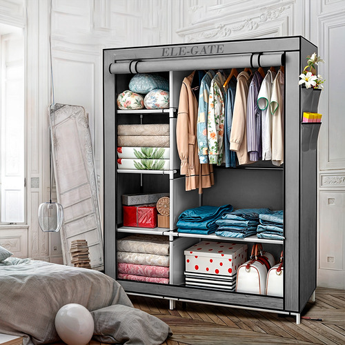 Closet Organizador Armable Cubierta Rack Armario Portátil Color Gris Ele-Gate