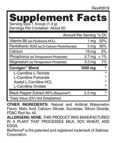 Carnigen Evogen Carnitina Recovery Energy 50 Servicios Sabor Grape
