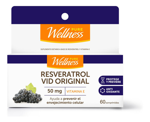 Suplemento Pure Wellness Resveratrol 50 Mg Vitamina E 60 U