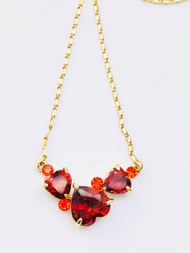 Collar Oro 18k Lam Corazones Cristal +estuche.